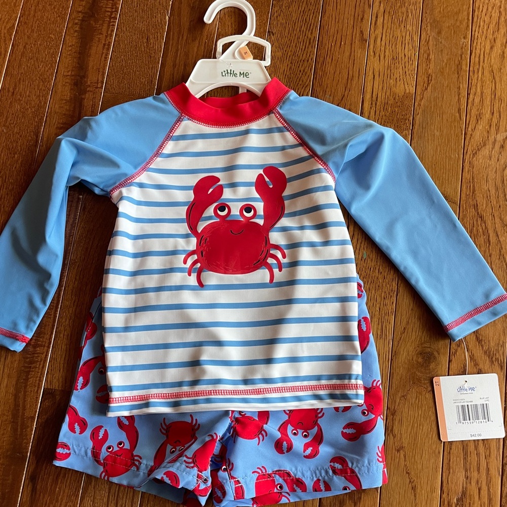 Little Me Toddler Boys swim trunks and rash guard
